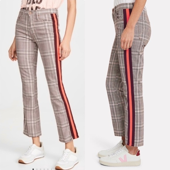 NWT MOTHER 90s Plaid Check High Rise Sporty Stripe Kick Flare Leg Ankle Jean 26 - Picture 8 of 12